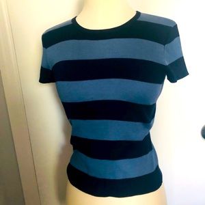 RALPH LAUREN purple label collection strip navy/periwinkle blue knit knit top